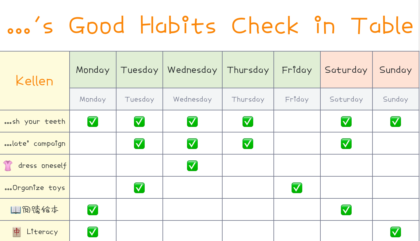 Good habit clock-in plan 1